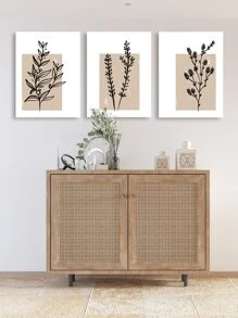 3pcs Plant Print Unframed Painting - Multicolor - View 1