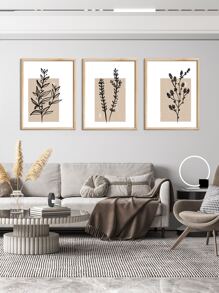 3pcs Plant Print Unframed Painting - Multicolor - View 3