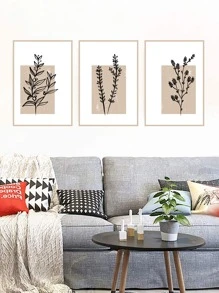 3pcs Plant Print Unframed Painting - Multicolor - View 5
