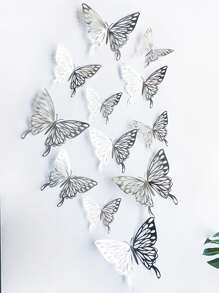 12pcs Paper Cake Topper, Modern Butterfly Design Cake Top Decoration For Party - Silver - View 5