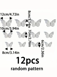 12pcs Paper Cake Topper, Modern Butterfly Design Cake Top Decoration For Party - Silver - View 3