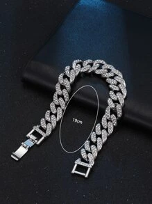 時尚和受歡迎男士水鑽裝飾手環小手環合金適用於首飾類禮品和 - 銀色 - 查看 3