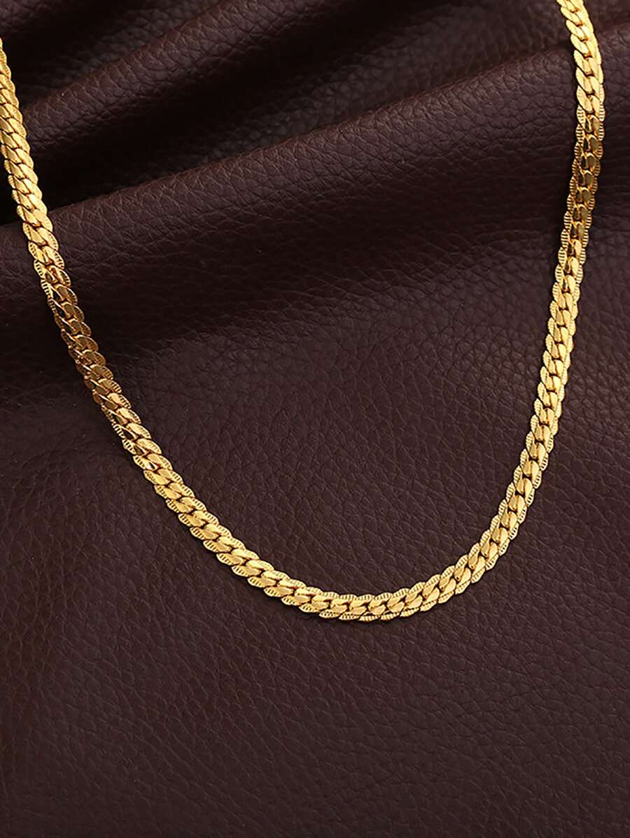 1入組男士極簡鏈條樣式項鍊5mm時尚項鍊,不銹鋼首飾類 - 金黃色 - 查看 1
