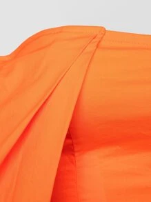 SHEIN VCAY Neon Orange One Shoulder Lantern Sleeve Crop Top - Orange - View 6