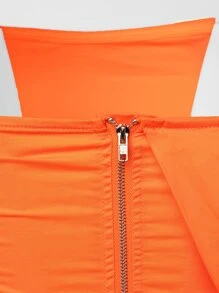 SHEIN VCAY Neon Orange One Shoulder Lantern Sleeve Crop Top - Orange - View 7