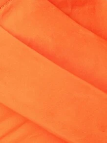 SHEIN VCAY Neon Orange One Shoulder Lantern Sleeve Crop Top - Orange - View 8