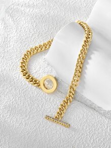 Charm-In Cubic Zirconia Decor OT Buckle Bracelet - Yellow Gold - View 3