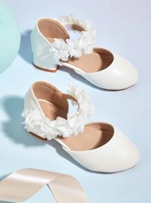 Girls' Princess High Heels Spring & Autumn Student Performance Leather Shoes Big Kid Flat Shoes, White - White - View 1