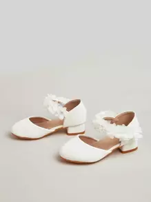 Girls' Princess High Heels Spring & Autumn Student Performance Leather Shoes Big Kid Flat Shoes, White - White - View 3