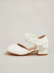 Girls' Princess High Heels Spring & Autumn Student Performance Leather Shoes Big Kid Flat Shoes, White - White - View 4