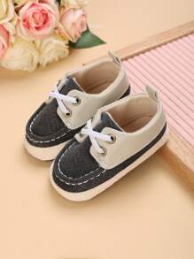 Bebé Zapatillas deportivas mezclilla de color combinado con diseño de cordón - Negro - Ver 1