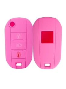 1pc Pink Silicone Car Key Cover, Compatible With Citroen Foldable 3-Button Car Key - Pink - View 1
