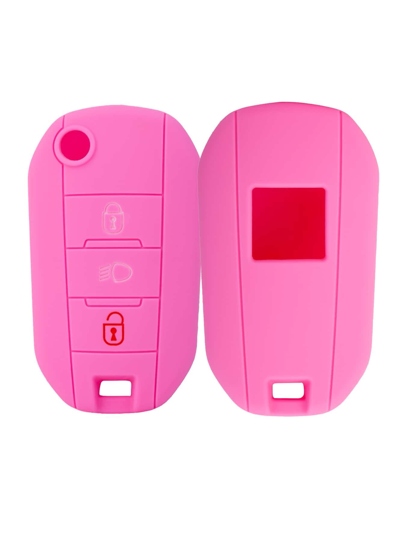 1pc Pink Silicone Car Key Cover, Compatible With Citroen Foldable 3-Button Car Key - Pink - View 1