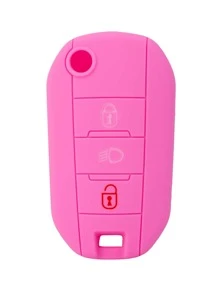 1pc Pink Silicone Car Key Cover, Compatible With Citroen Foldable 3-Button Car Key - Pink - View 4