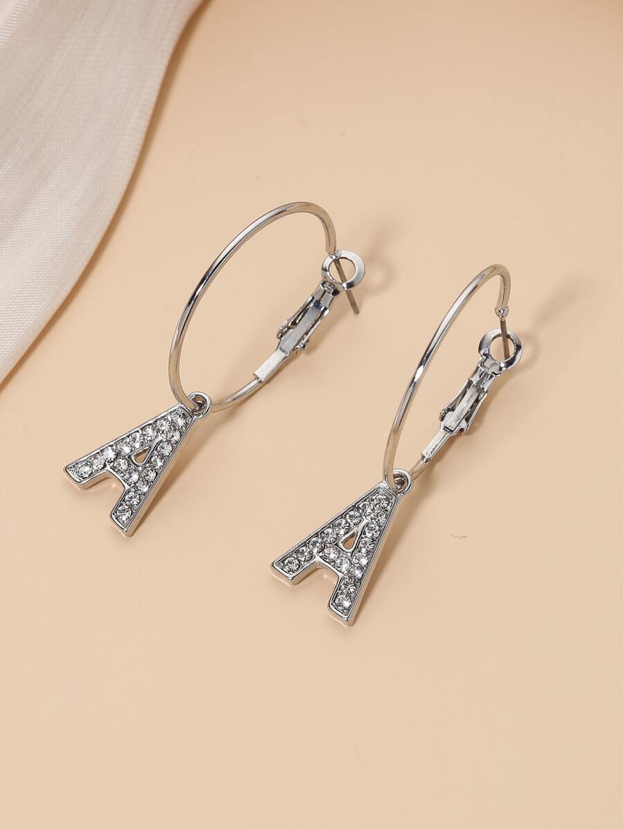 Rhinestone Letter Drop Earrings - Silver - View 1