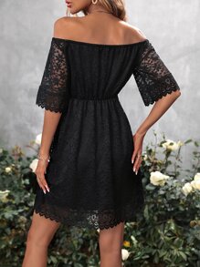 SHEIN Privé Vestido de hombros descubiertos con encaje - Negro - Ver 2