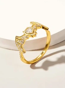 Cubic Zirconia Bat Decor Silver Wedding Band - Yellow Gold - View 1