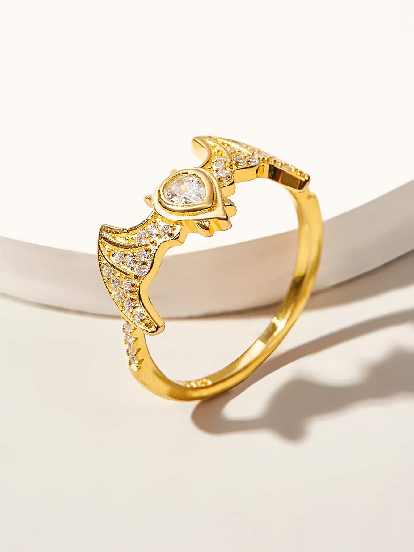 Cubic Zirconia Bat Decor Silver Wedding Band - Yellow Gold - View 1