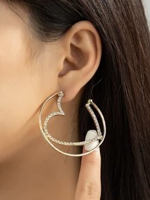 Rhinestone Heart Decor Cuff Hoop Earrings - Yellow Gold - View 1