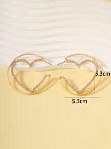 Rhinestone Heart Decor Cuff Hoop Earrings - Yellow Gold - View 4