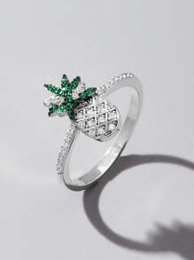 Cubic Zirconia Pineapple Decor Silver Wedding Band - Multicolor - View 1