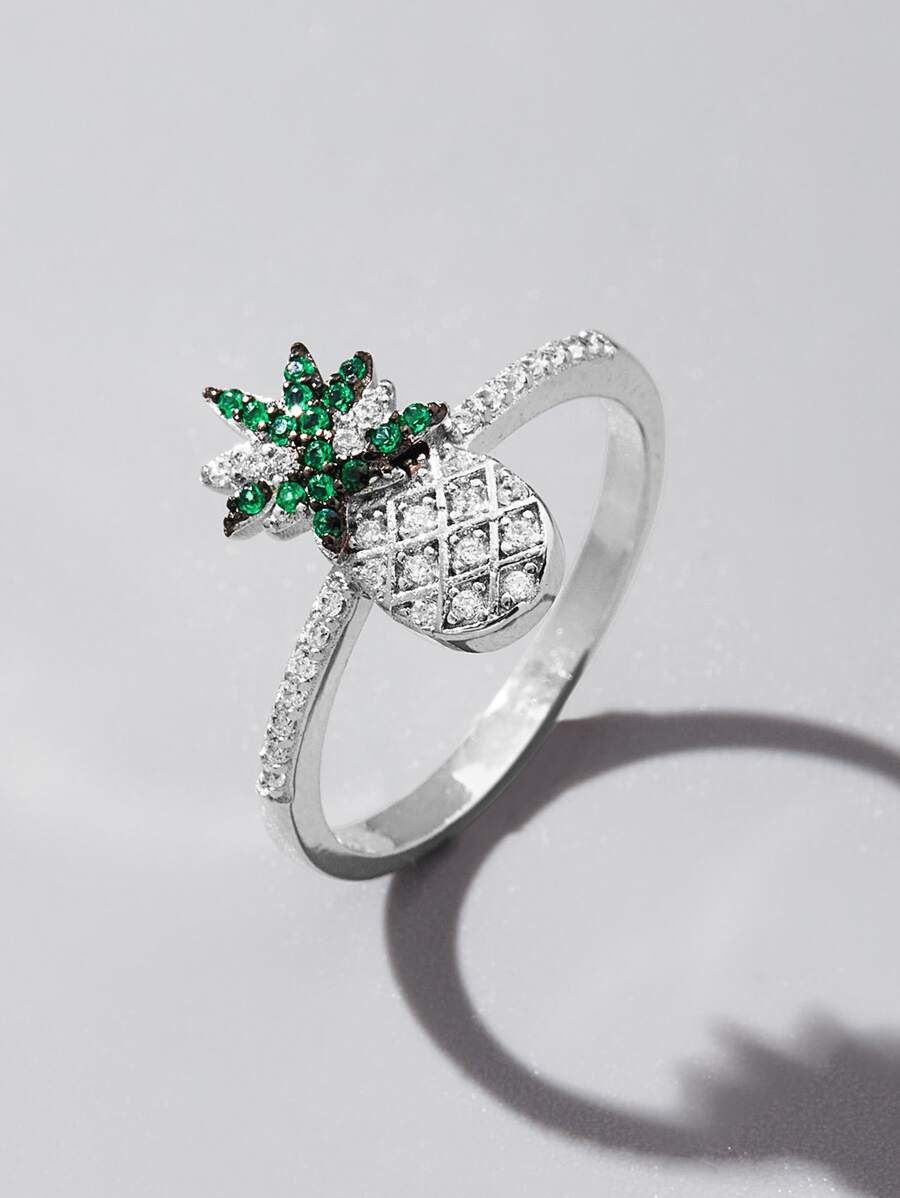 Cubic Zirconia Pineapple Decor Silver Wedding Band - Multicolor - View 1