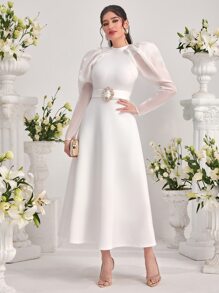 Modelyn Gigot Sleeve Belted Dress - White - View 3