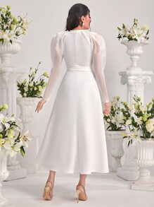 Modelyn Gigot Sleeve Belted Dress - White - View 2