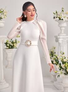 Modelyn Gigot Sleeve Belted Dress - White - View 4