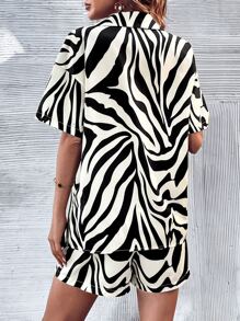 Chiquease Zebra Striped Drop Shoulder Shirt & Shorts - Multicolor - View 2