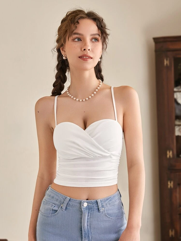 SHEIN MOD Top de tirantes unicolor fruncido - Blanco - Añade 2