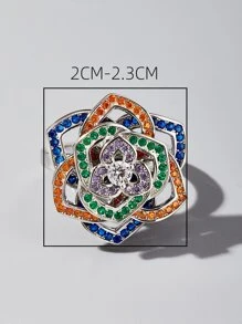 Rhinestone Flower Decor Silver Wedding Band - Multicolor - View 6