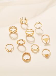 10 piezas Anillo con diseño de luna & corona - Amarillo Oro - Ver 2