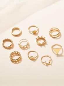 10 piezas Anillo con diseño de luna & corona - Amarillo Oro - Ver 3
