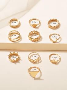 10 piezas Anillo con diseño de luna & corona - Amarillo Oro - Ver 4