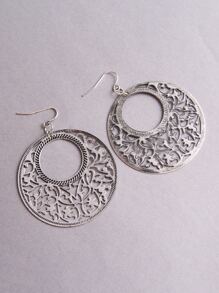 鏤空圓形耳墜 - 復古銀色 - 查看 3