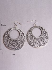 鏤空圓形耳墜 - 復古銀色 - 查看 5