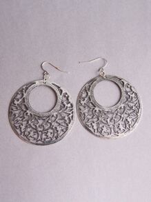 鏤空圓形耳墜 - 復古銀色 - 查看 2
