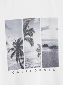 Manfinity BRENVOR 適合男士的短袖圓領圖形T恤，棕櫚樹休閒時尚男裝夏季服裝 - 白色 - 查看 3