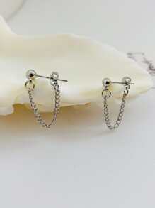 2pcs Chain Decor Earrings - Silver - View 1