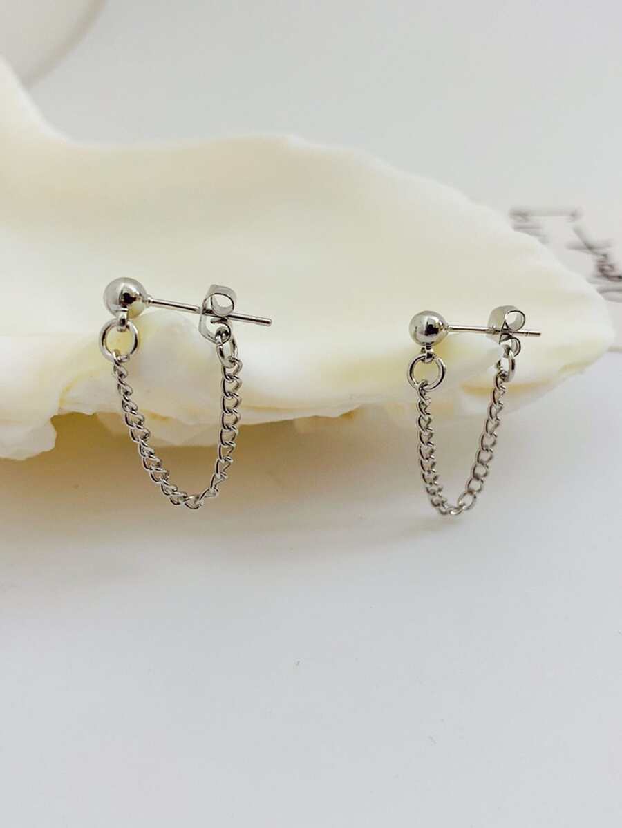 2pcs Chain Decor Earrings - Silver - View 1