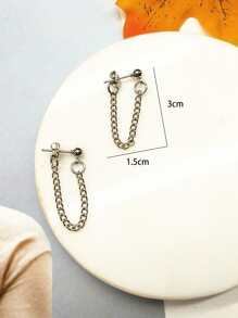 2pcs Chain Decor Earrings - Silver - View 3