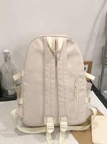 Large Capacity,Waterproof,Lightweight Letter Patch Functional Backpack With Bag Charm For Teen Girls Women College Students Perfect For School,College,Middle School, High School,Back To SchoolSchool Backpack,School Bag,Large Capacity,Lightweight,Portable,Classic Casual, Suitable For Teen Girls Women College Students,Rookies & White-Collar Workers,Boys And Men, Perfect For Back To School,First Day Of School,Middle School, High School,College - Beige - View 3