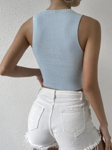 SHEIN Unity 前鏤空針織短上衣 - 淺藍色 - 查看 2