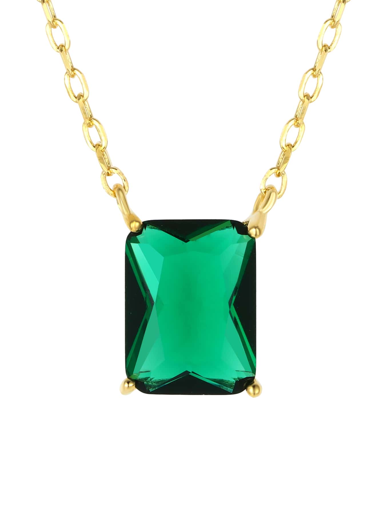 方晶鋯石矩形吊墜銀項鍊 - 金黃色 - 查看 1