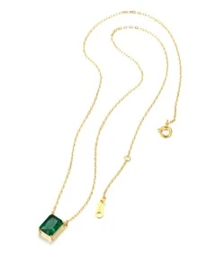 方晶鋯石矩形吊墜銀項鍊 - 金黃色 - 查看 6