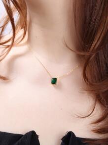 方晶鋯石矩形吊墜銀項鍊 - 金黃色 - 查看 8