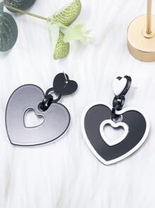Heart Drop Earrings - Black and White - View 3