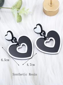 Heart Drop Earrings - Black and White - View 4