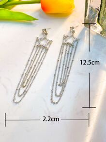 Rhinestone Decor Chain Tassel Drop Earrings - Silver - View 3